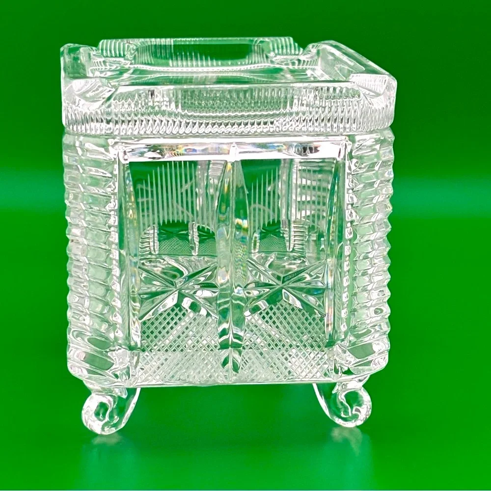 Vintage American Brillant Cut Glass Covered Cigarette Box.